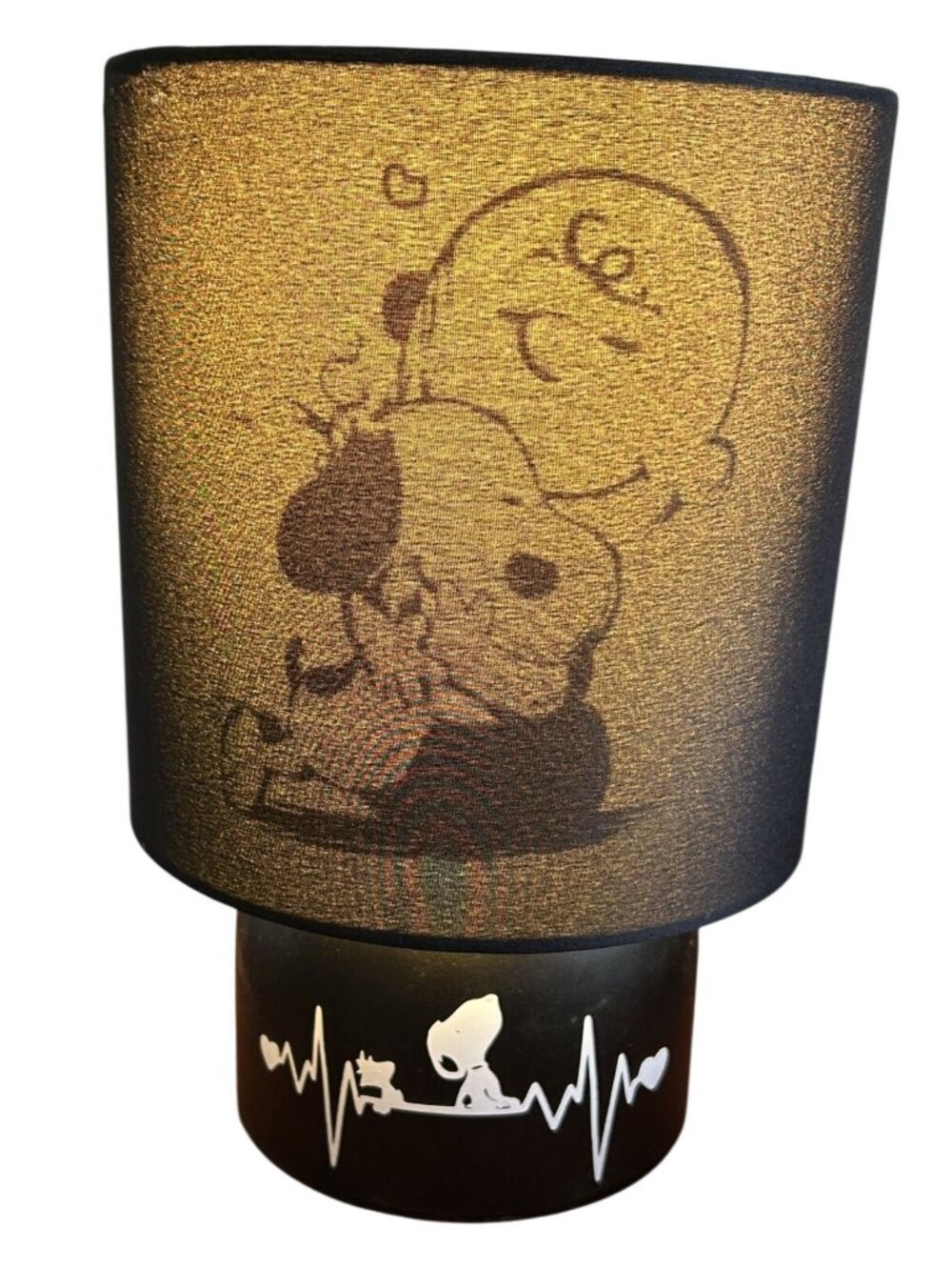 Sunbeam Peanuts Hugs Tube Lamp 10" Black & Gold Snoopy & Charlie Brown